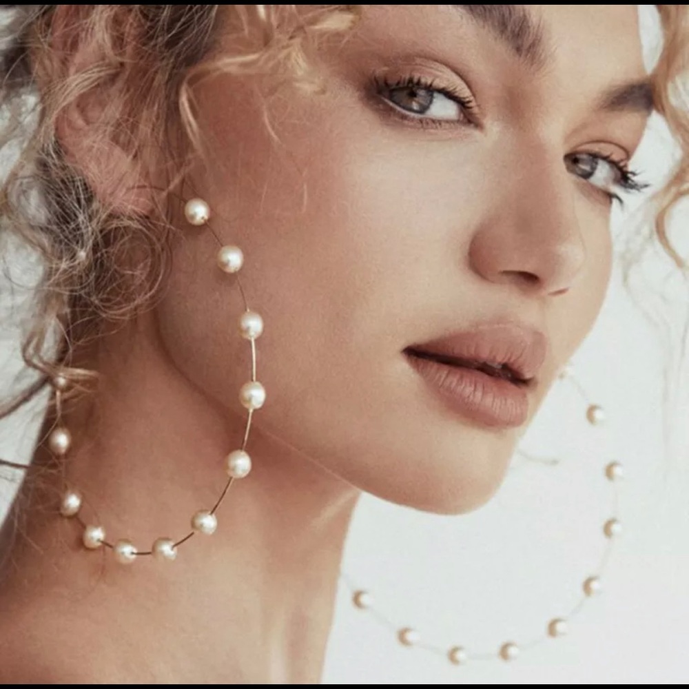 Gold and Pearl extra large hoop earrings